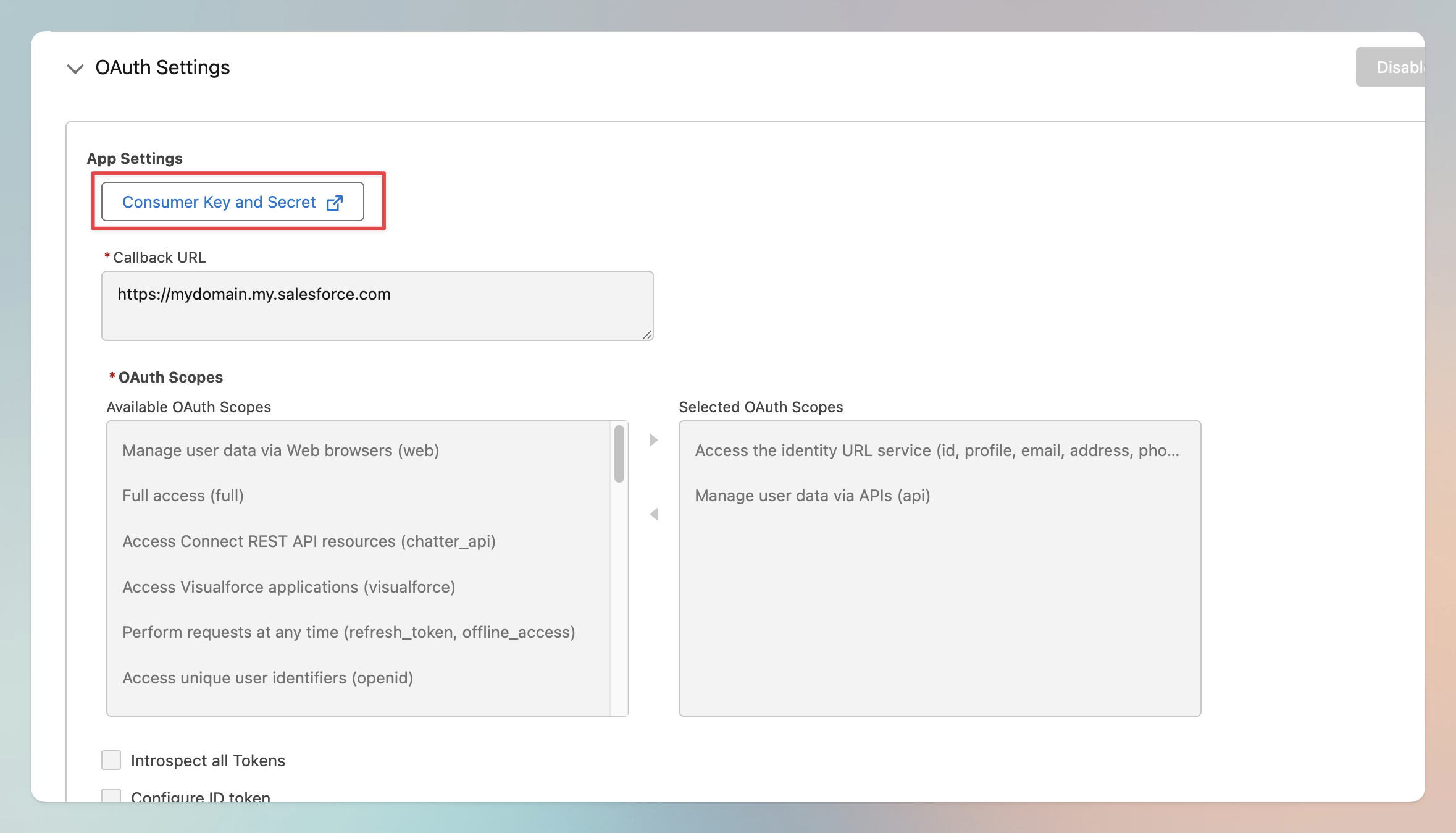 The Consumer Key and Secret link in the app's OAuth Settings